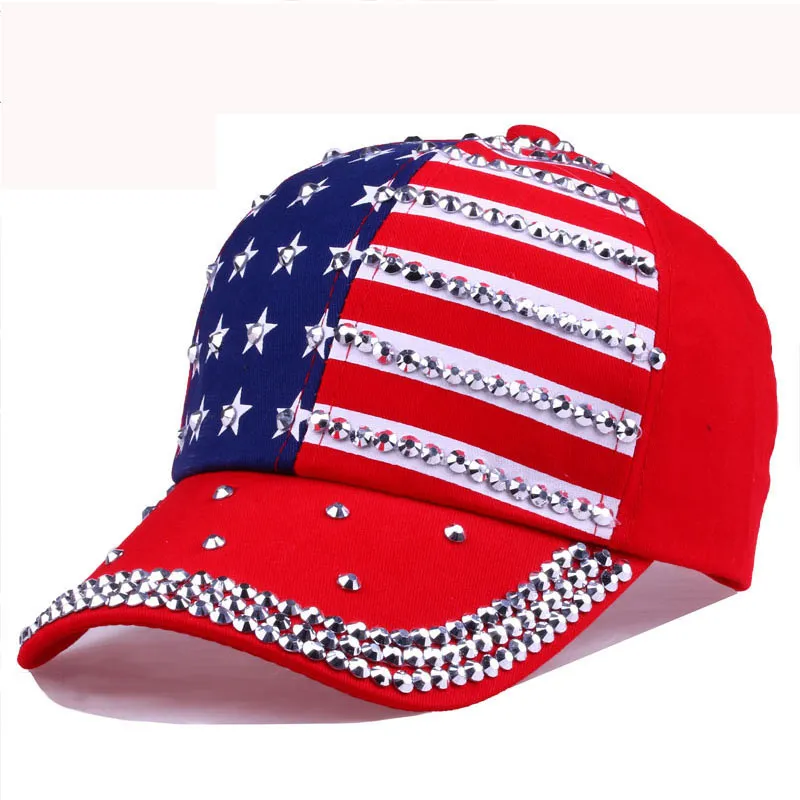 Bling Rhinestone Stripe Stars American Flag Baseball Cap  display picture 2