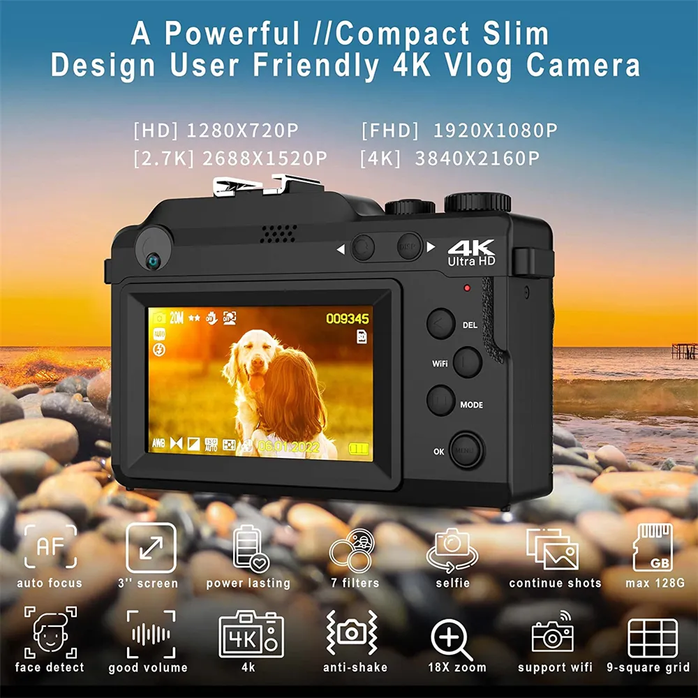 Gcasio 8K 64MP Camcorder Video Camera IR Night Vision 18X