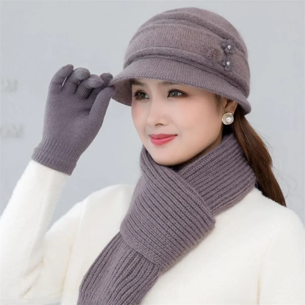 Winter Hat Scarf Gloves Set for Women Acrylic Warm Stylish Holiday Gift Hat Scarf Gloves Set, Hat Scarf Combo, Hat Scarf Mittens-hat  main image 2