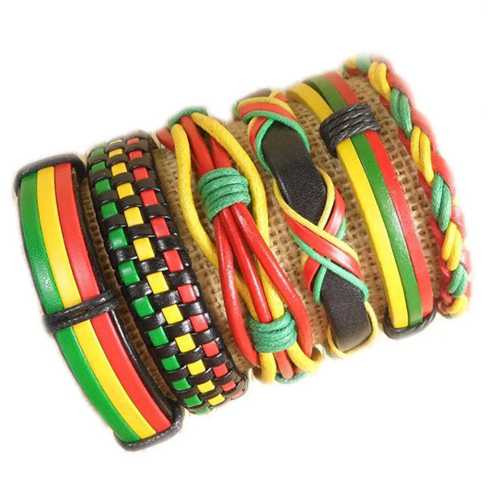 Surfer Leather Cuff Bracelets 6Pcs Handmade Multi-Color Set for Men  Women Party Gift - Technical View