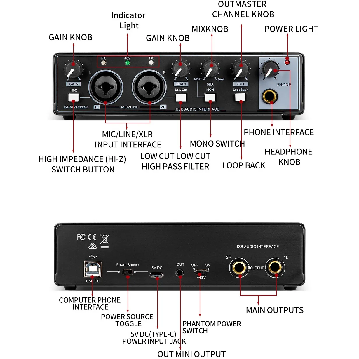 Sound Card Studio Record Professional USB Audio Interface Sound ...