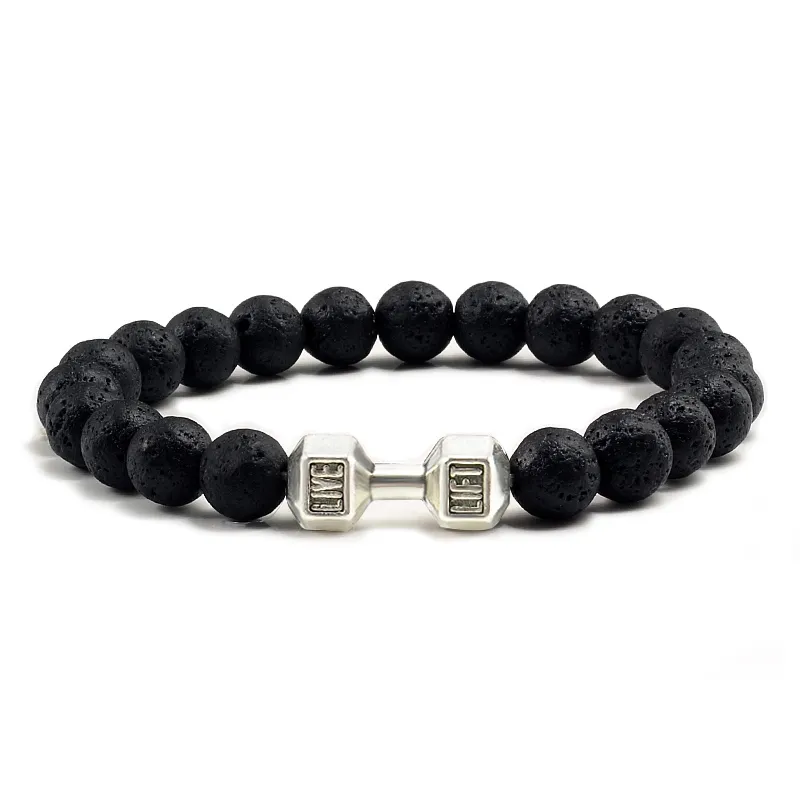 Handmade Matte Agate & Lava Stone Stretch Bracelet – Mens Energy Yoga Beaded Couples Jewelry