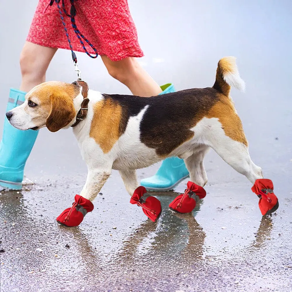 Pcs Waterproof Anti-Slip Pet Dog Rain Boots Footwear Set for Small Dogs,  Cats, and Puppies Pet Paw Protection Accessories