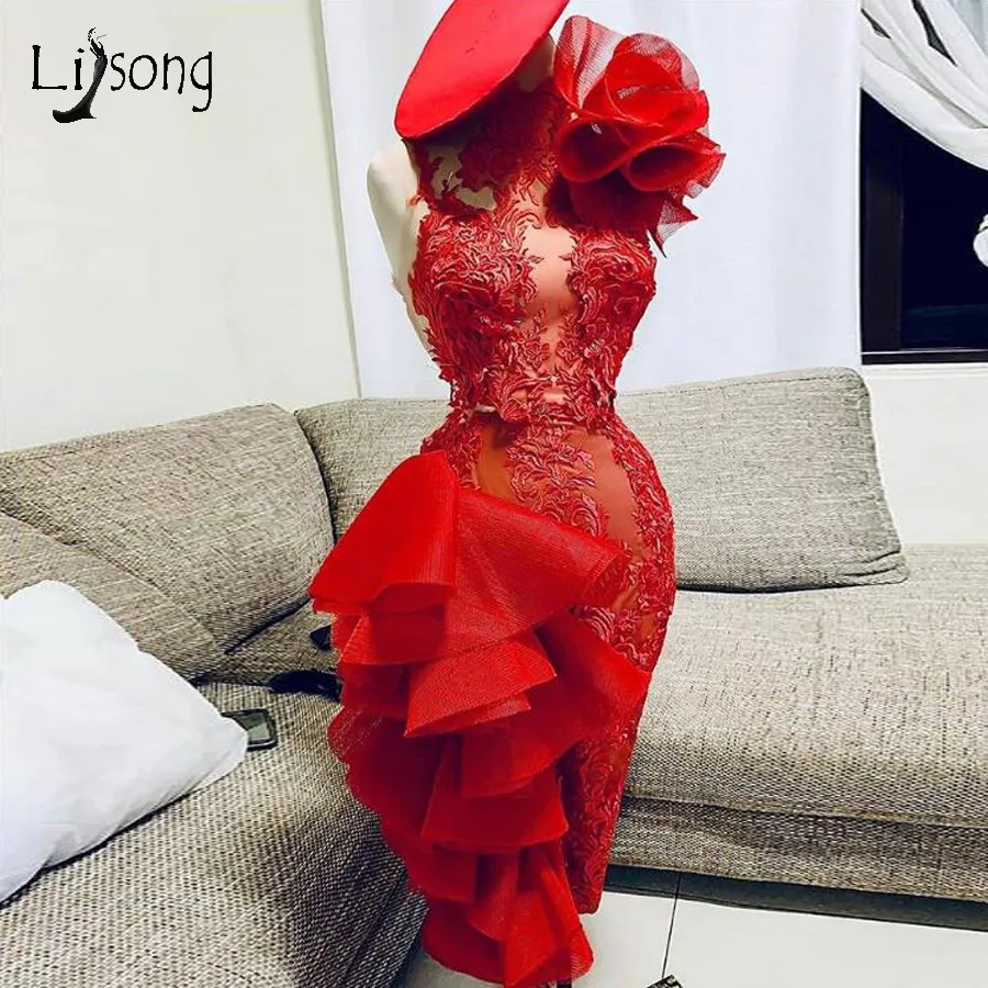 strapless open back dress Red Floral Guipure Lace Tiered Maxi Dress - All Dresses main image 1