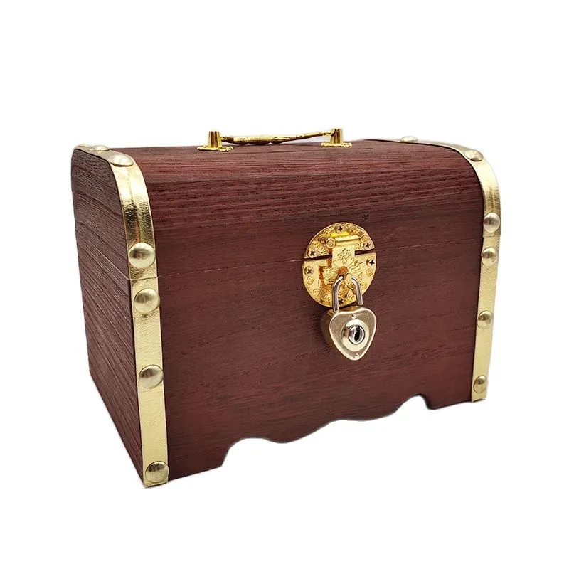 Vintage Wooden Treasure Chest Piggy Bank - Rustic Small Coin Bank & Decorative Storage Box For Home, Wedding