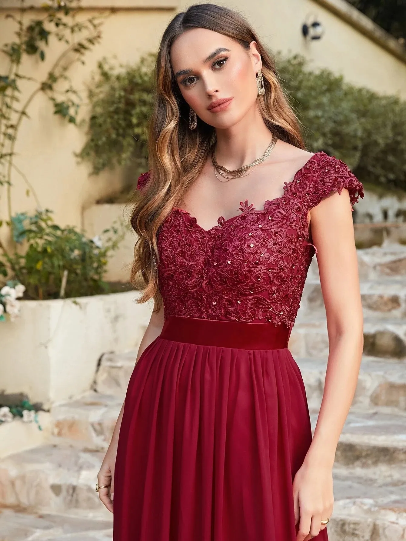 chinese dress ladies Zapaka Women Burgundy Hi-Low Mother of The Bride Dress Sheath Short Sleeves Lace Evening Dress, Burgundy / US20W main image 0