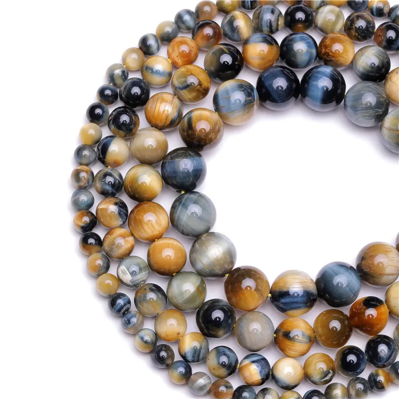6/8/10/12mm Natural Green Tiger's Eye Round Loose Beads - 15" Strand