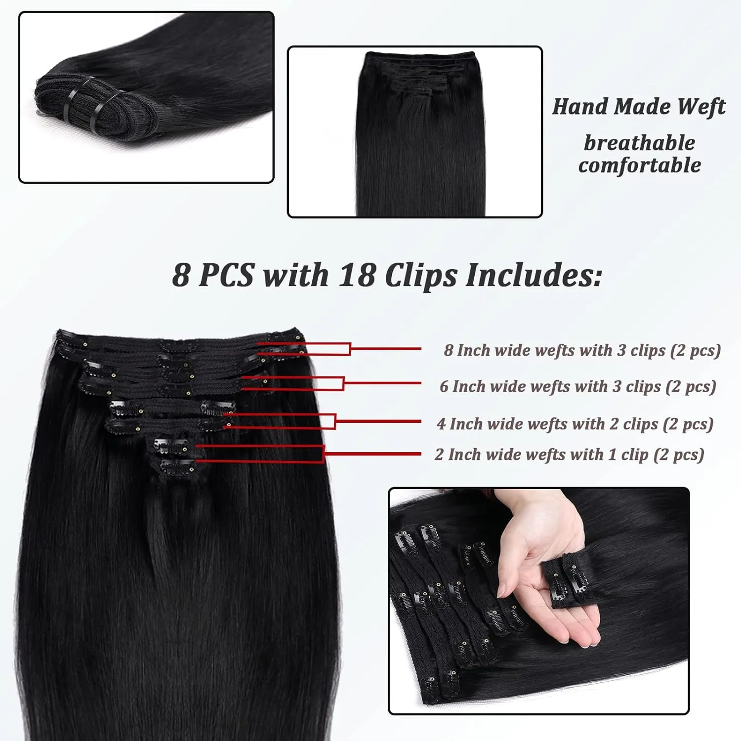 Brazilian Remy Straight Hair Clip-In Human Hair Extensions 