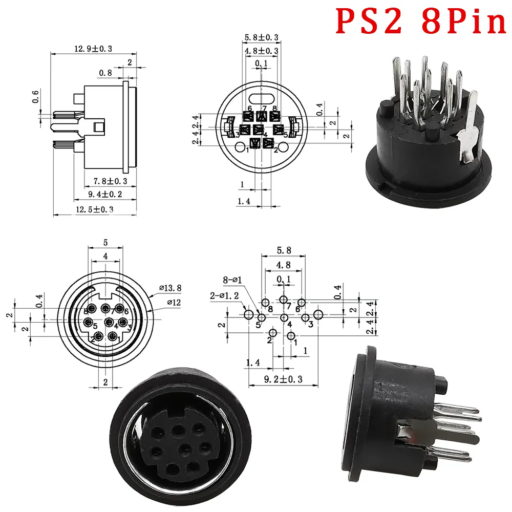 10 Connettori DIN A 6 Pin Femmina PS/2 – PCB Saldatura Per PC E Dispositivi Elettronici