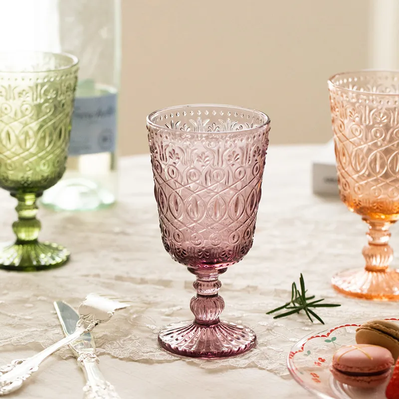 Pack of 2 Vintage Colored Glass Wine Goblets Stemmed Glass Cups with  Embossed Design for Wedding from Dhgate Kitchen Knives - price 43.25