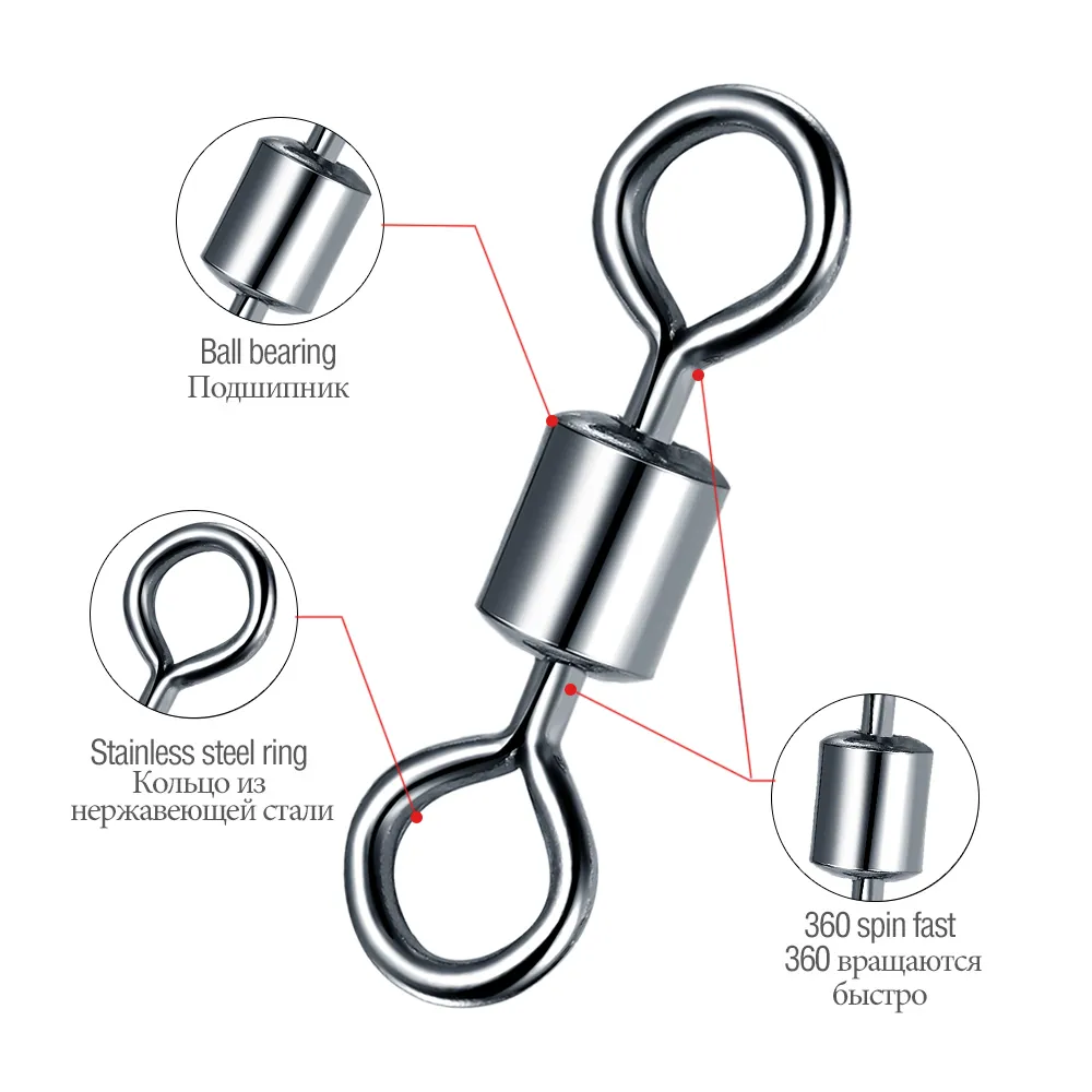 Heavy Duty Rolling Barrel Swivels With Ball Bearings For Saltwater & Carp Fishing