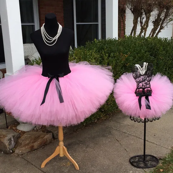 Pink Tutu Skirts Mommy Me Maternity Bridal Party Pettiskirt Set Custom Sizes Soft Tulle Baby Women