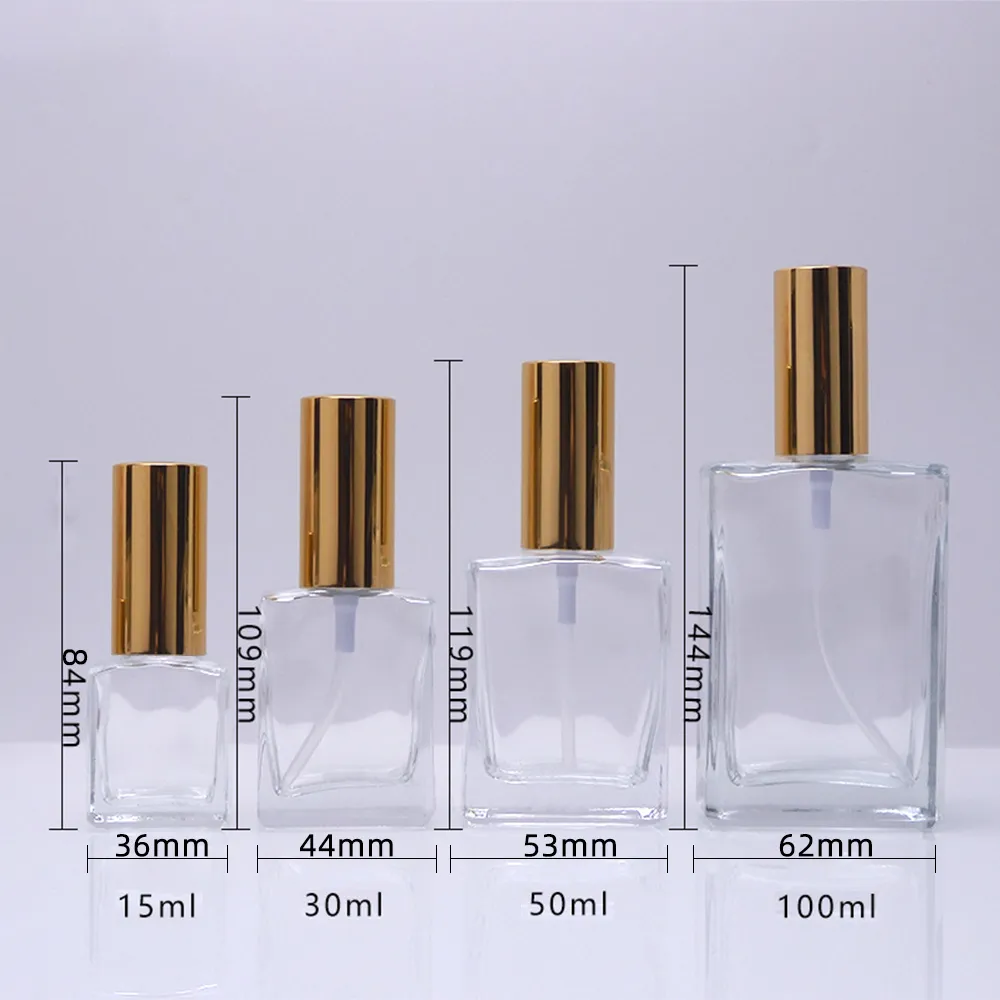 ミニ香水スプレーボトル：四角いガラスアトマイザー 30ml、50ml