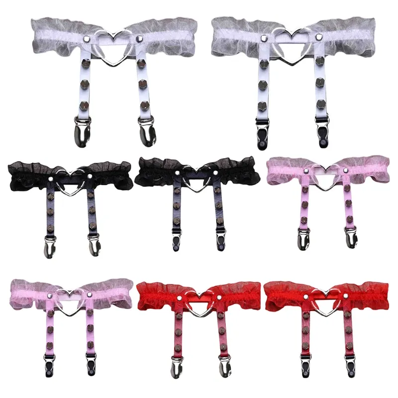 Women Synthetic Leather Leg Garter Belt with Metal Clips and Elastic Heart- Shaped Thigh Loop from Dhgate Suspenders - price 11.48