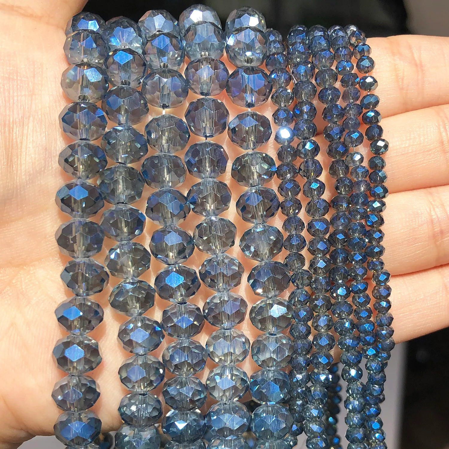 CRYSTAL BEAD NECKLACE 3 MM SPARKLED STEEL BLUE CRYSTAL BEAD NECKLACE 3 MM SPARKLED STEEL BLUE