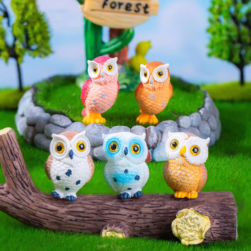 owl様 Mini Owl Figurines, Resin Micro Landscape Ornaments for Home