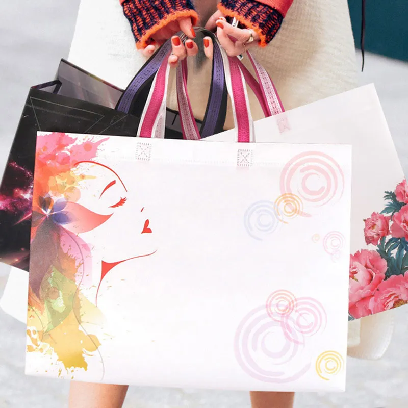 Reusable Foldable Shopping Bag Eco friendly Non woven Fabric Grocery Tote Pouch for Travel Portable Pocket