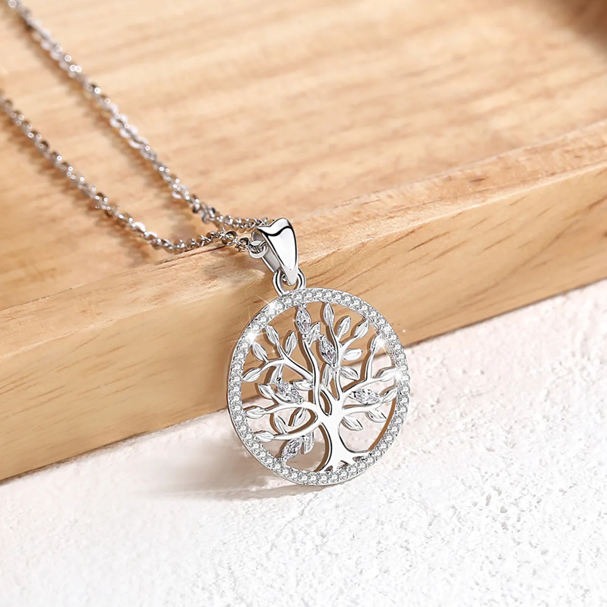 Sterling Silver Tree Of Life Necklace Oak Tree CZ Pendant Nature