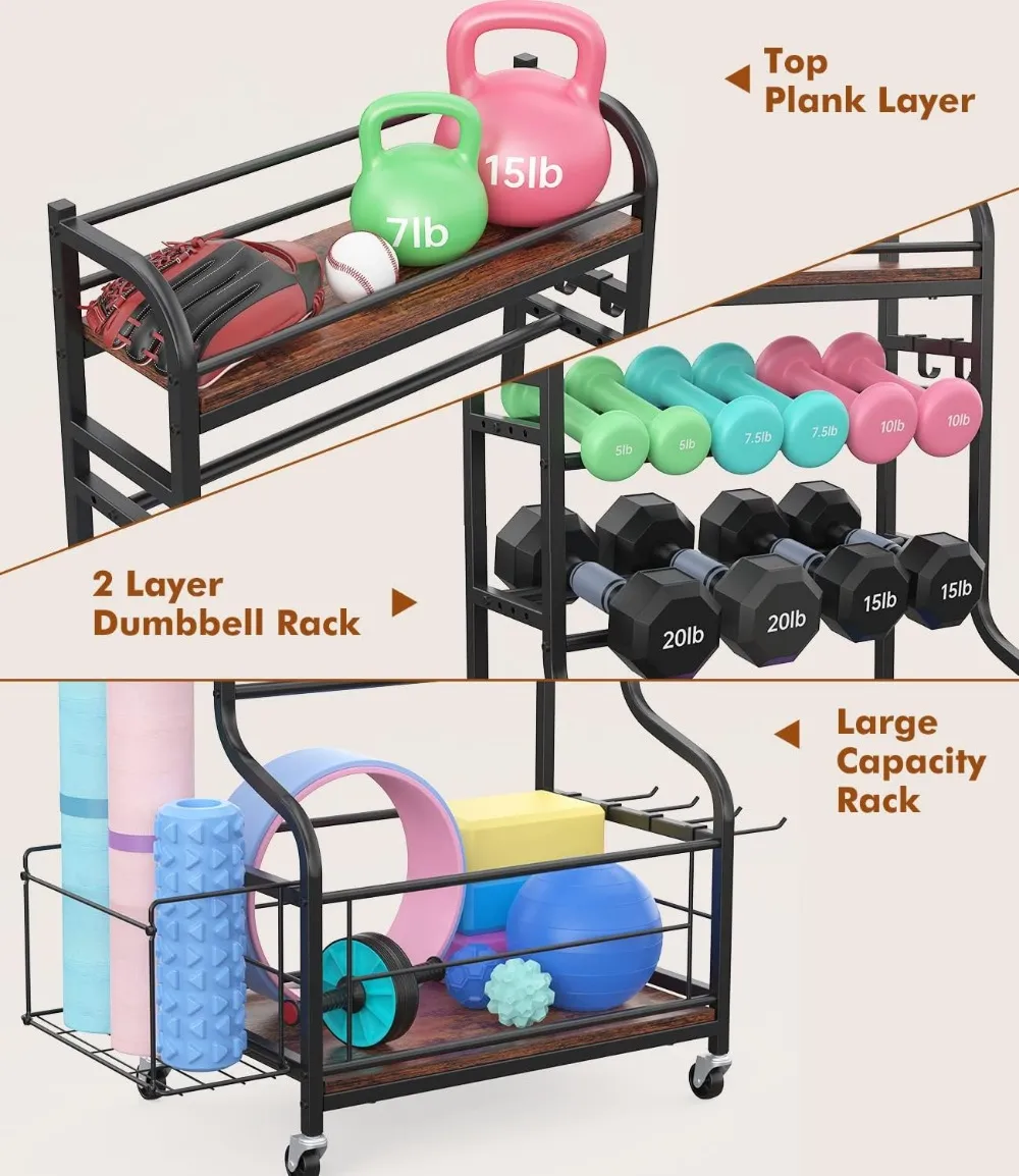 Weight Rack Mat Kettlebell Yoga Mat Storage Heavy-Duty Dumbbell Rack With Wheels - Home ...