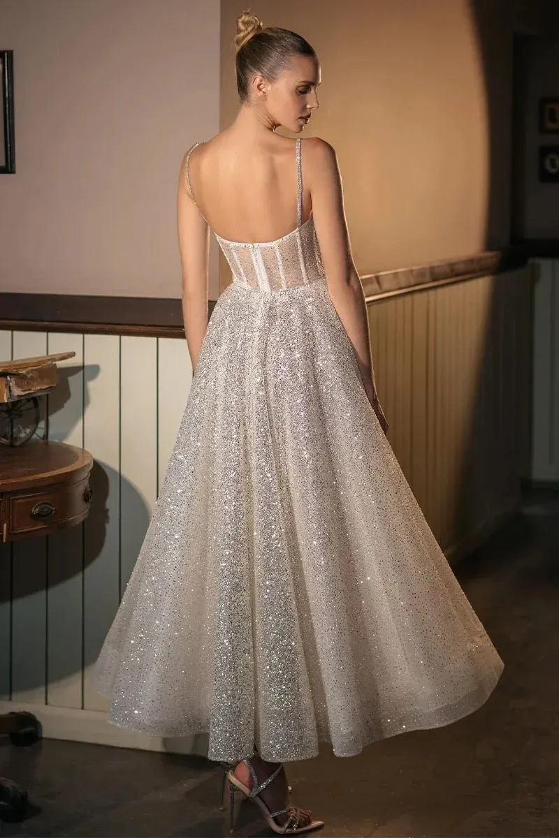 Sparkling Crystal Wedding Dresses Chic A Line Bridal Gowns With