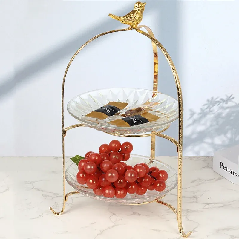 Metal Bar Glass Double Layer Fruit Plate Display Stand For Cake Dessert Bread Dim Sum Candy And Snacks From Homepro13 140.36 DHgate.Com