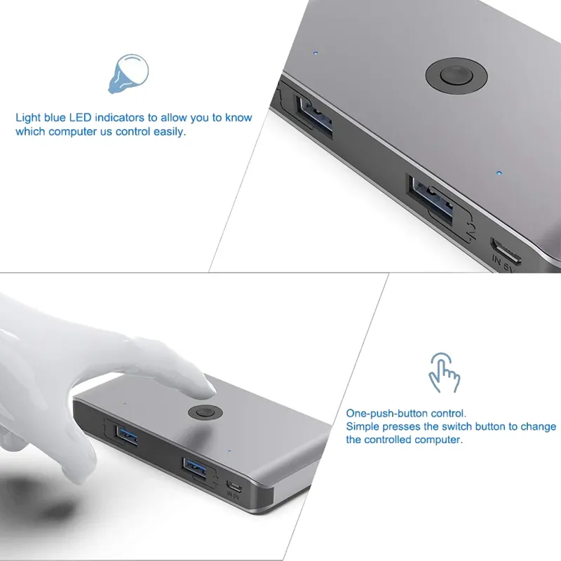 USB 3.0 KVM Switch Selector, 2 Computers Sharing 4 USB Devices USB 3.0 Peripheral Switcher Box Hub Adapter