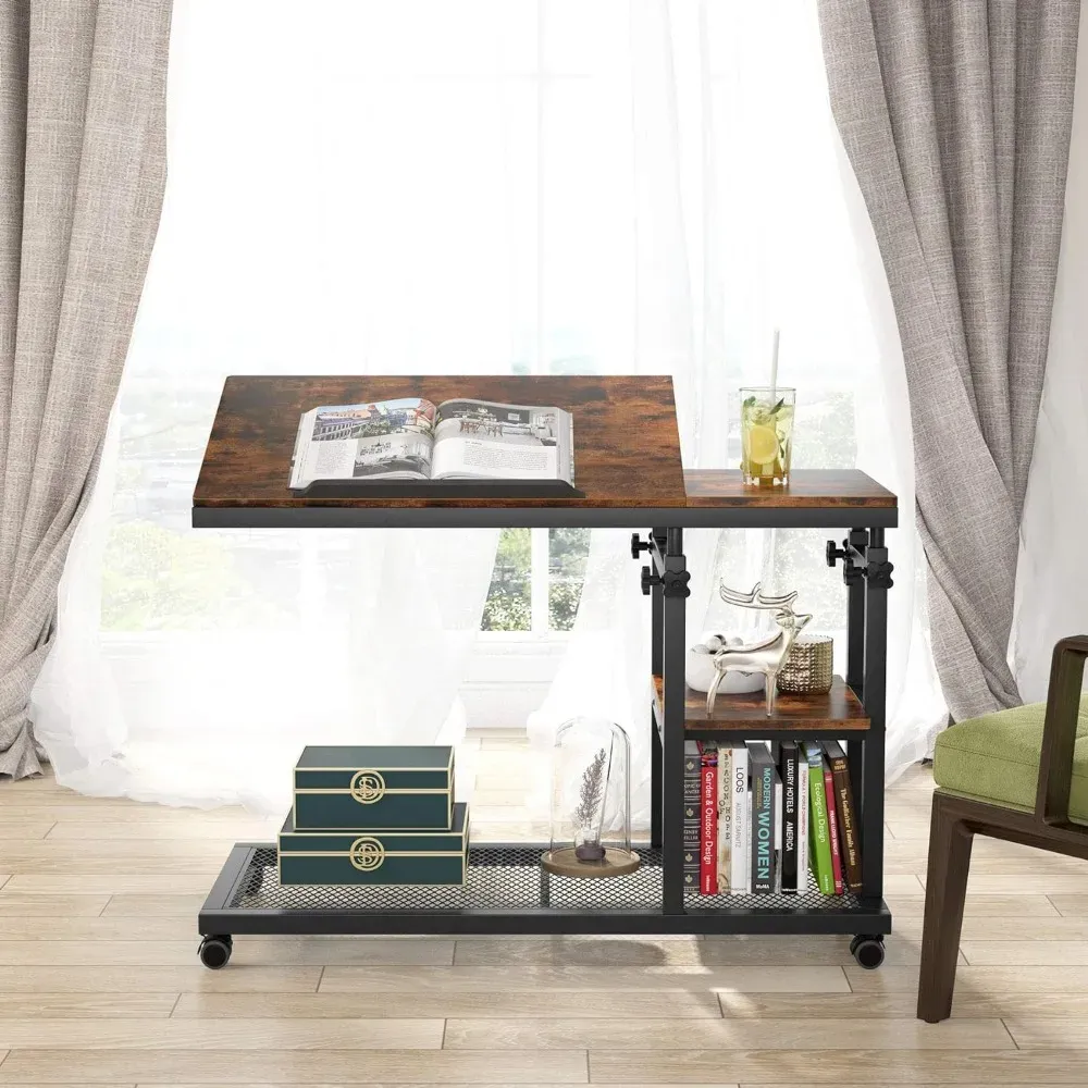 Table D’appoint En C Réglable – Double Plateau Pivotant, Hauteur 55-85 Cm, Pour Canapé/lit - 3