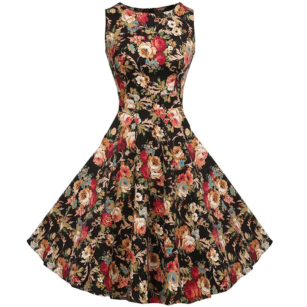 Retro Floral Pinup white dress for Women - Perfect for