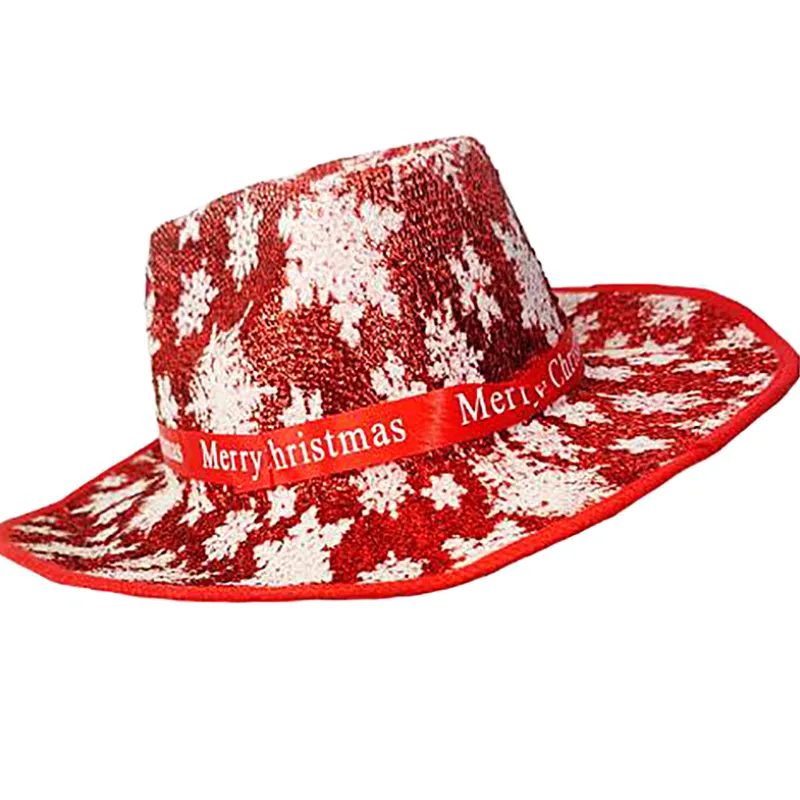 Fuzzy Metallic Snowflakes Cowboy Hat Western Winter Holiday Festive Cowgirl Santa Claus Cowboy Hat Wide Brim Snowflake Pattern Cowgirl  main image 3