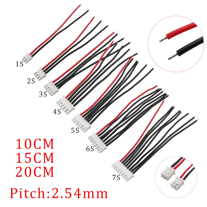 JST-XH 2S Balance Plug Extension Cables - 5 Pack 20cm 22AWG For LiPo Battery Charging