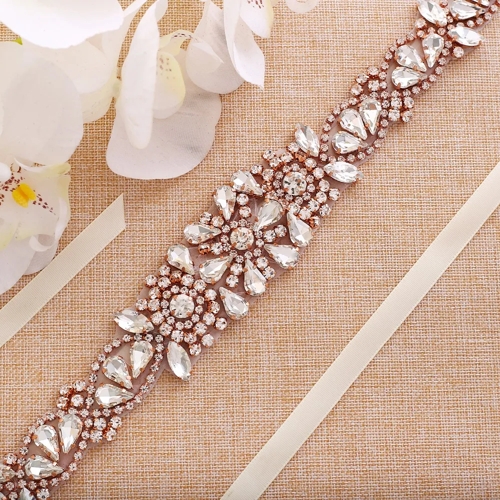 Rose Gold Crystal Flower Belt Rose Gold Floral Bridal Belt,Wedding Belt,Crystal  main image 2