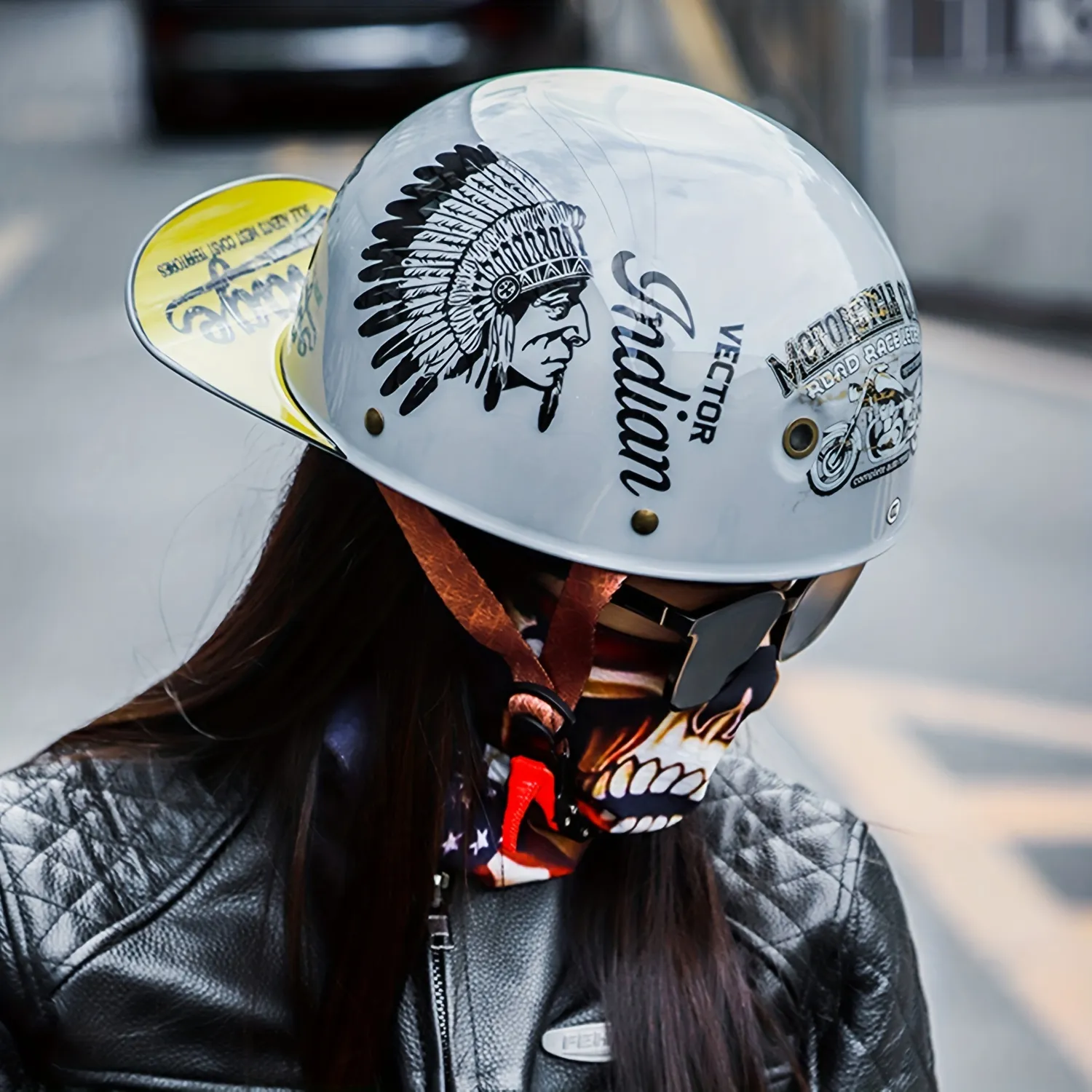 Unisex Motorcycle Half Helmet - Vintage Open Face Leather