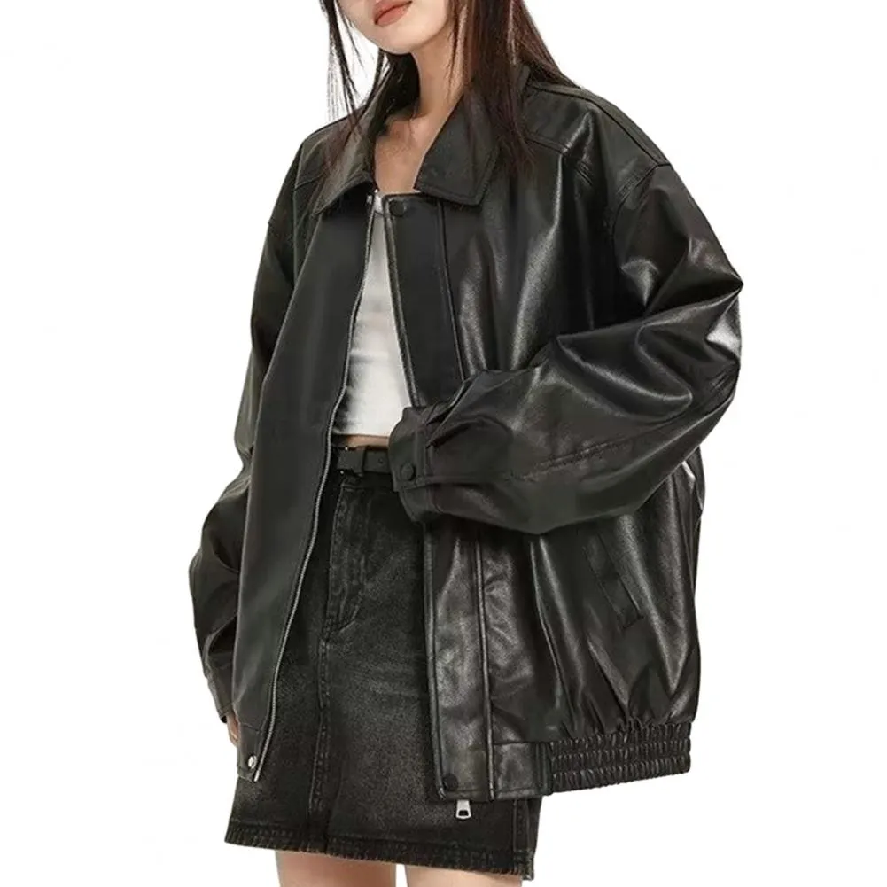 Vintage American Style Women's Faux Leather leather jacket 