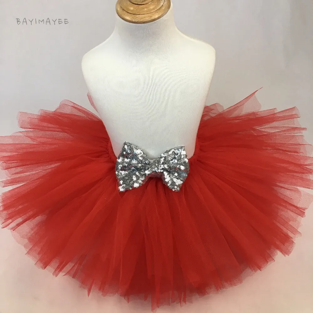 Childs Tutu Skirt Red Tulle Pettiskirt With Sequin Bow, Girls
