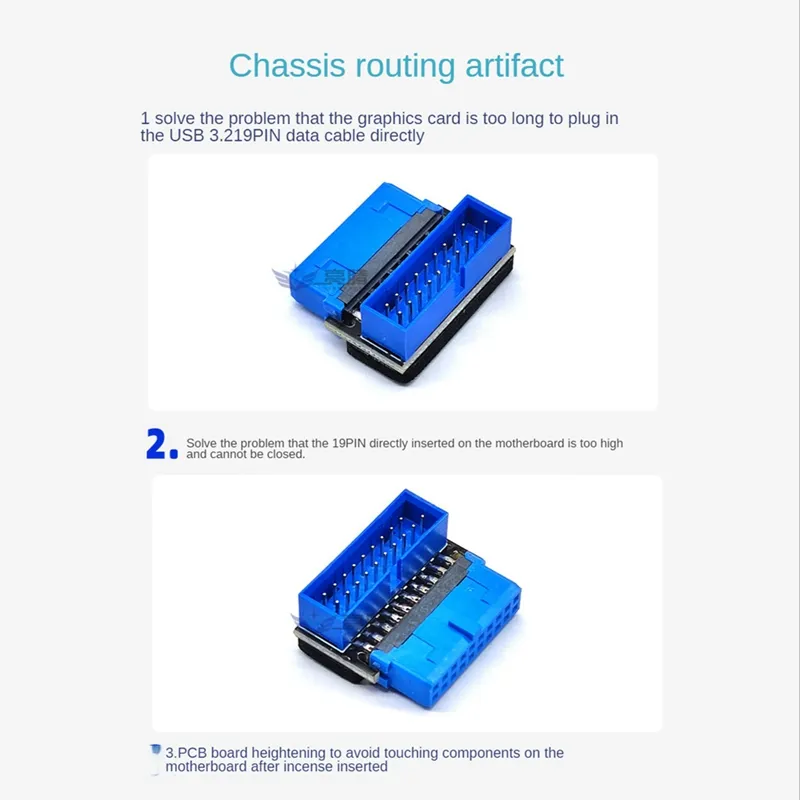 Adaptateur USB 3.0 Angle 90° Pour Carte Mère - Connecteur Mâle/femelle 19-20 Broches - Pour Montage PC Propre - 9