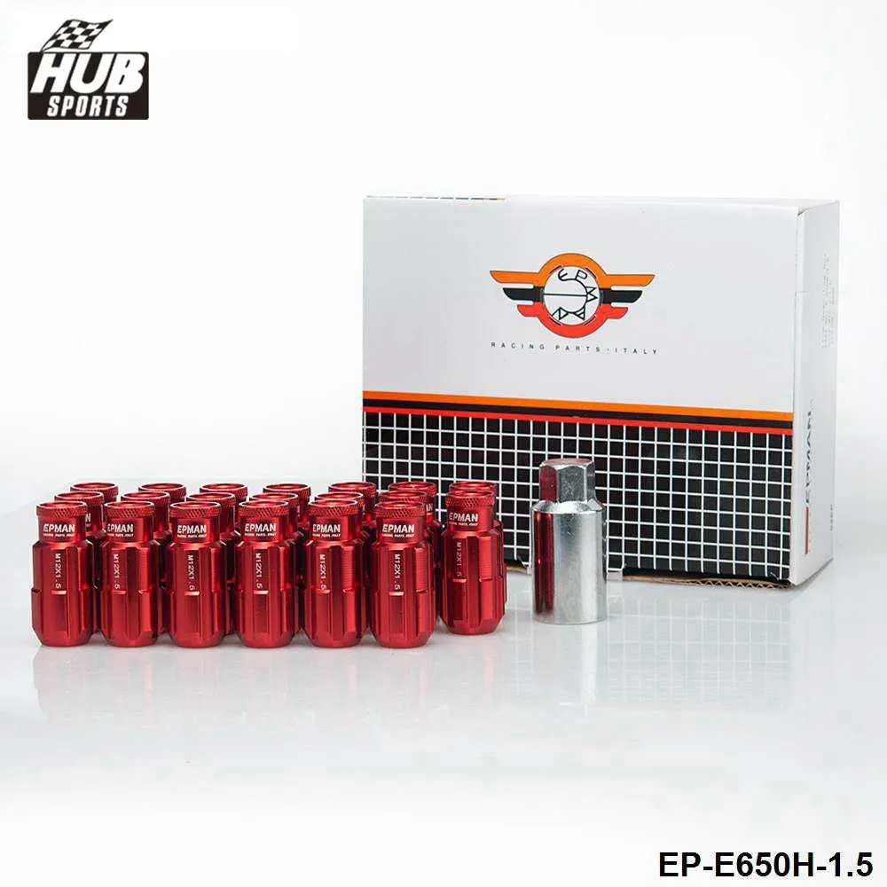 20pc M12x1.5 Steel Lug Nuts & Bolts Set With Locks – Red Tuner Nuts For Honda Toyota – Includes Key & Removal Tool