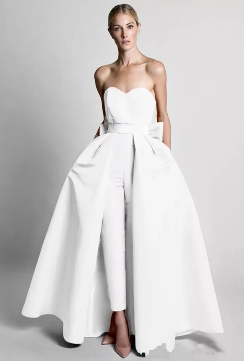 2024 Sweetheart Red Jumpsuit With Detachable Jumpsuit With Skirt Bow Detail And Sleeveless Design Perfect For Prom Evening Events Or Formal Parties From Homepro178 164.47 DHgate.Com
