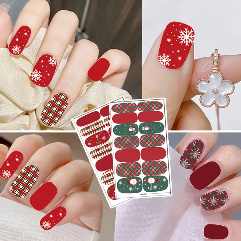 4 Blätter Christmas Nail Art Sticker - Relief Schneeflocken & Glitzer-Aufkleber Für Weihnachts-Nageldesign