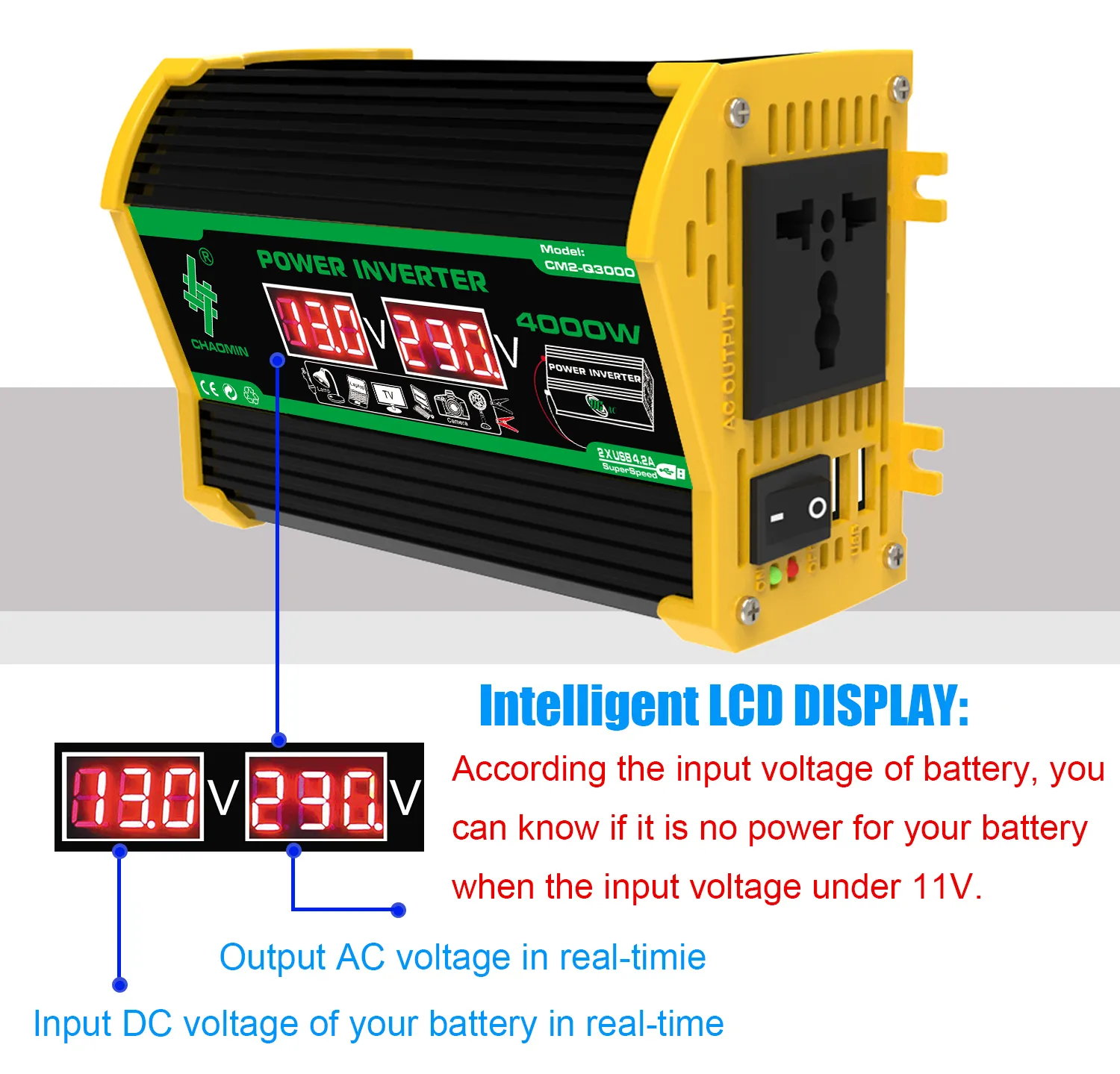 600W Car Power Inverter 12V DC To 110V/220V AC Pure Sine Wave Converter ...