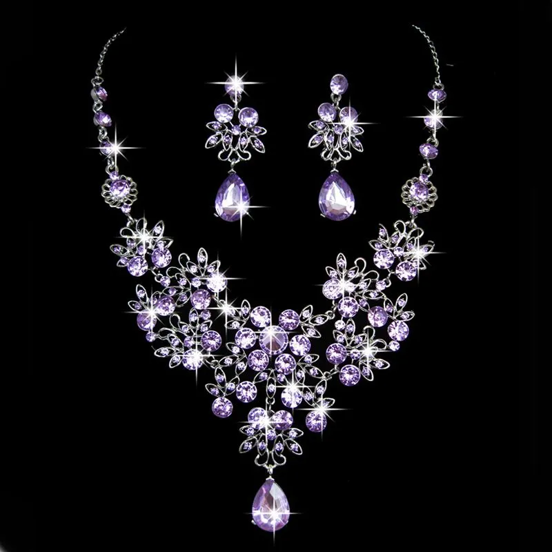 Crystal Bridal Jewelry Set: Rhinestone Necklace Earring For