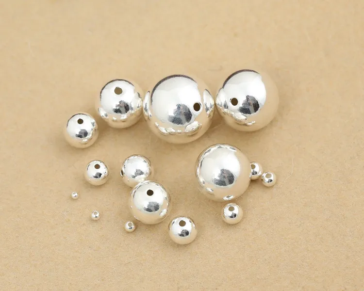 Thailand 925 Sterling Silver Round Beads, Thai Silver Spacer Beads