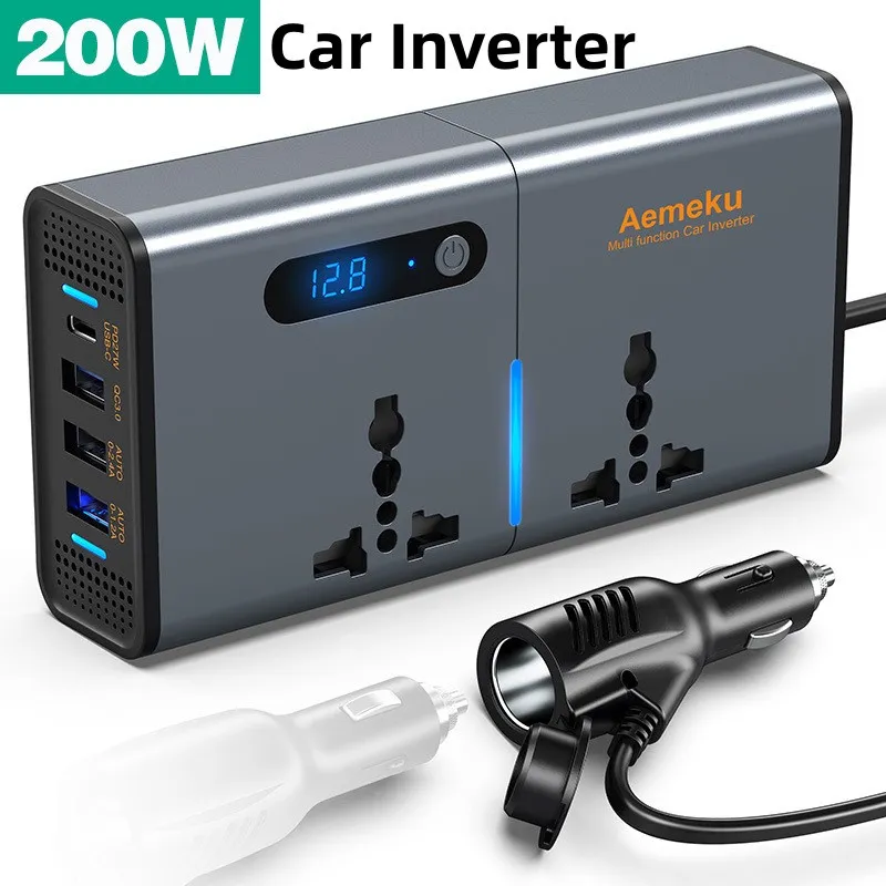 Tbest Inverter Auto 200W DC12V A AC220V - Convertitore Con USB 3.1A, Adattatore Accendisigari Universale - 3