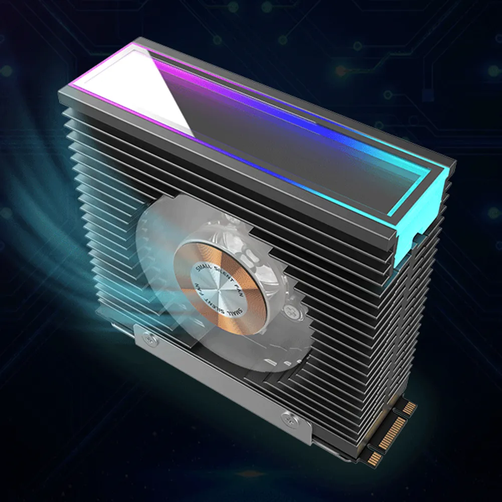 M2 2280 Solid State Hard Disk Heat Sink Radiator with PWM Fan 5V 3Pin ARGB Aura Sync M.2 SSD 2280 Heatsink Cooling Thermal Pad