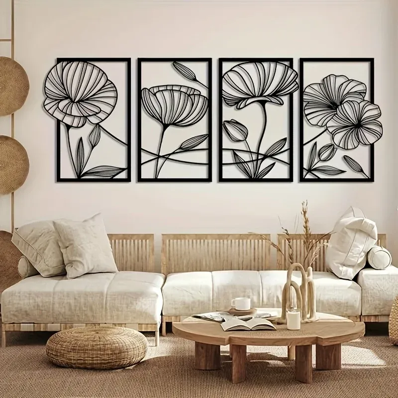 DHgate.com:Minimalist Metal Flower Wall Art - 4pcs Abstract