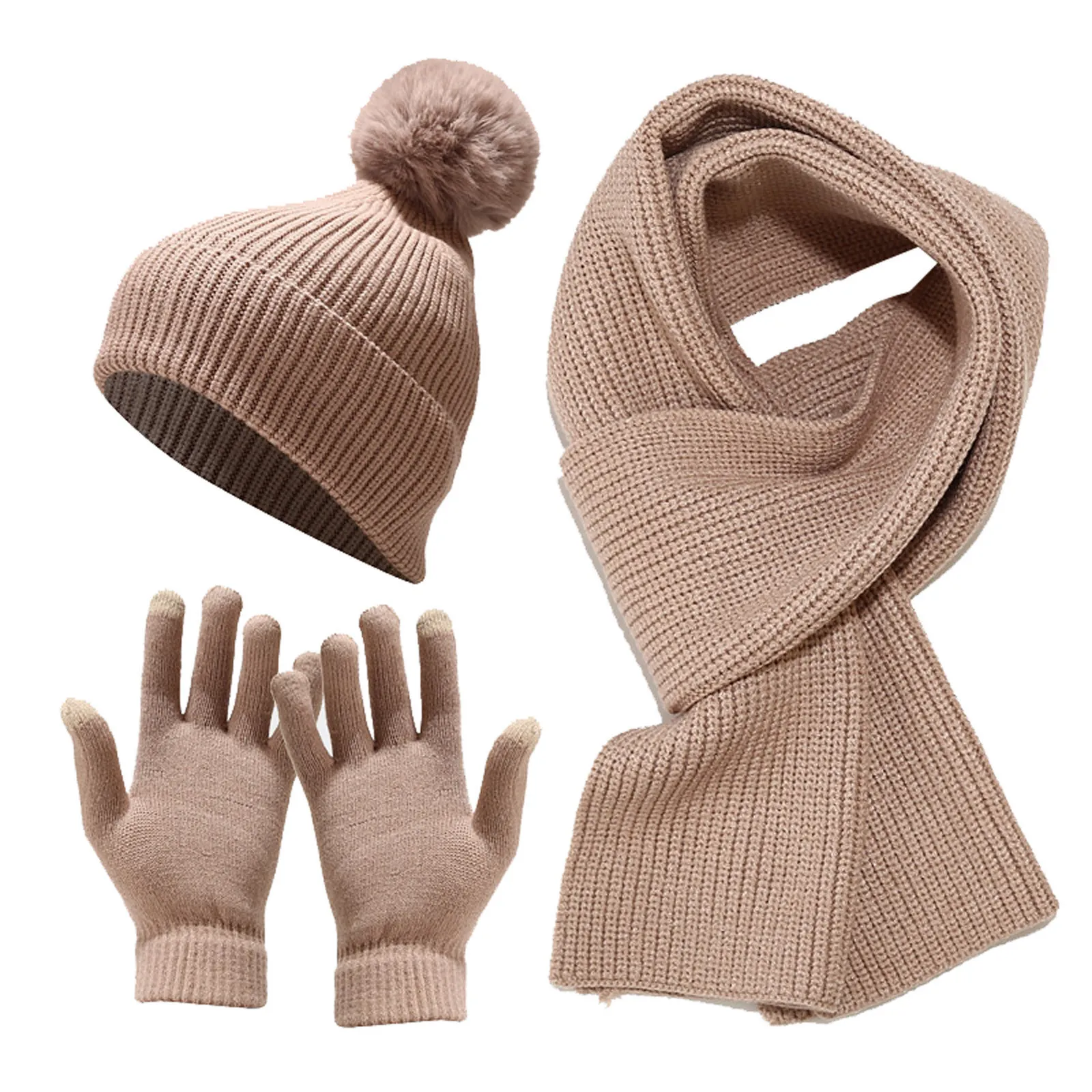 Winter Hat Scarf Gloves Set for Men and Women Acrylic Solid 