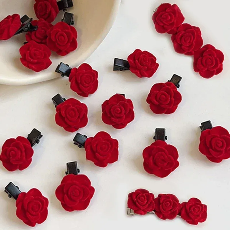 Dark Red Velvet Rose Hair Flower Clip And Optional Brooch Pin