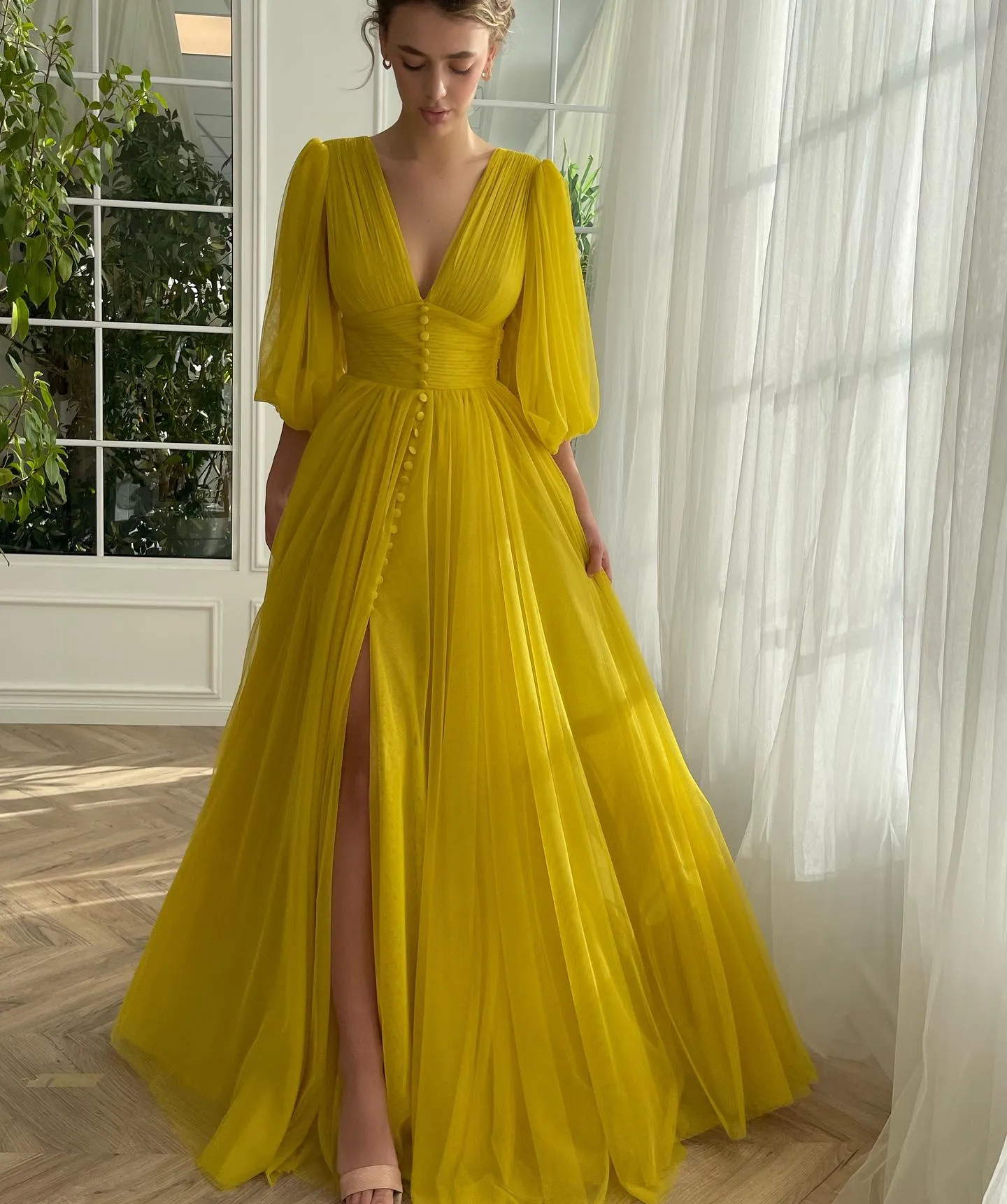 yellow 2 piece formal dress Dressime Womans's Vintage Yellow Prom Dress A Line Strapless Appliques  Chiffon Corset Tiered Long Evening Dress – dressime main image 1