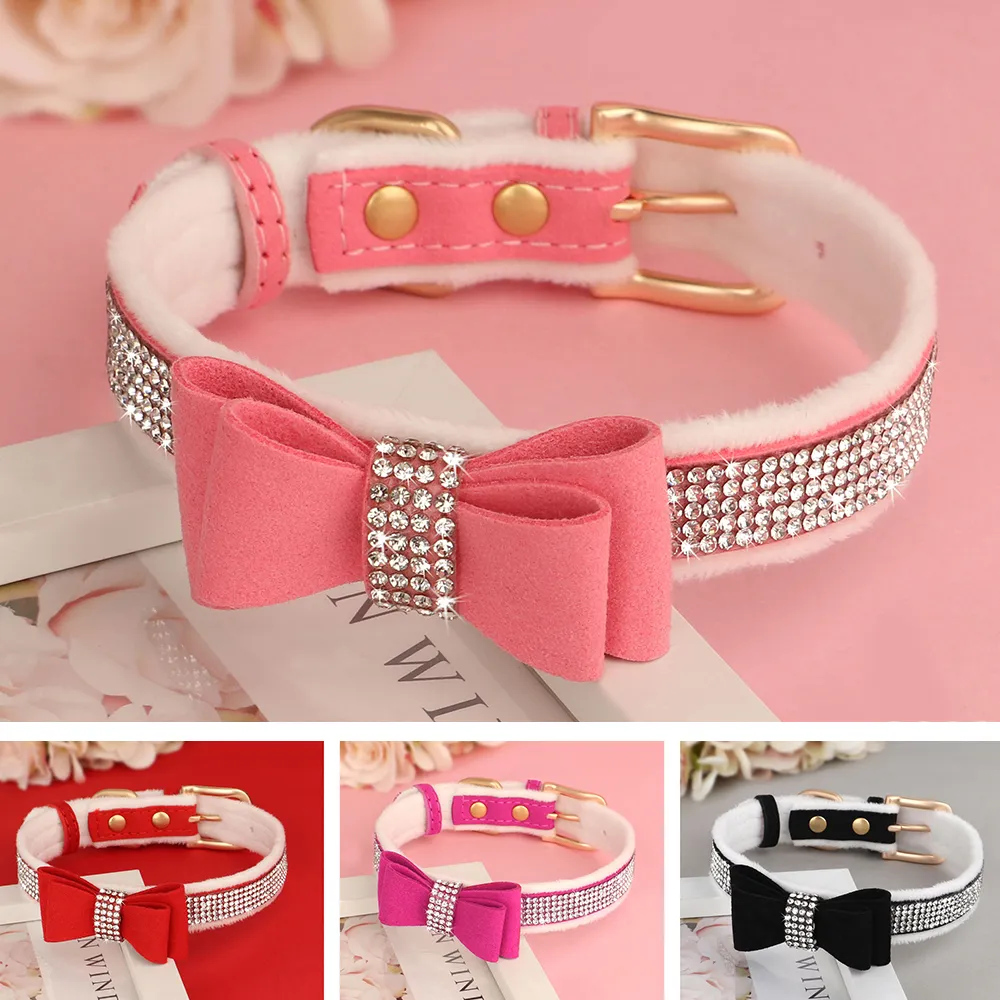 Puppy Collar With Bow Suede Leather Bow Tie Collars With