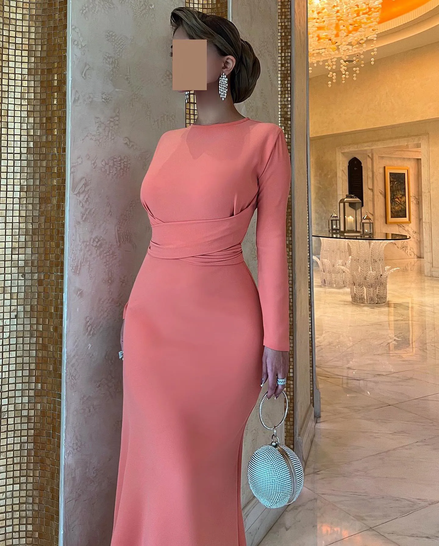 green emerald velvet dress Floor Length Chiffon Bridesmaid Dress Coral Formal Dress W/Illusion Ne –  DaisyFormals-Bridesmaid and Formal Dresses in 59+ Colors main image 1