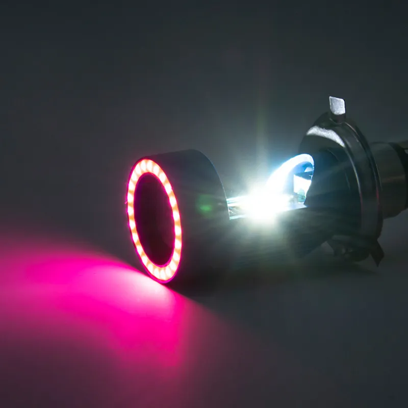 Bombilla LED H4 BA20D Con Angel Eye Azul/Rojo - Faro Delantero Para Moto Y Scooter, 12-24V, 5W 800LM, Blanco 6000K, DRL